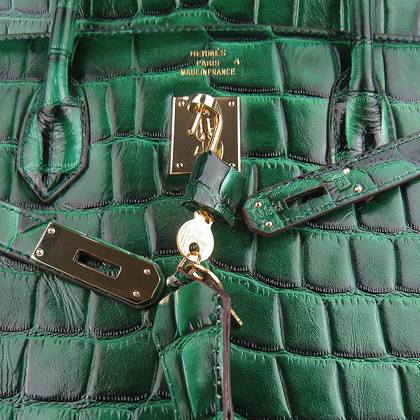 Replica Hermes Birkin 40CM Crocodile Veins Leather Bag Dark Green 6099 Online - Click Image to Close